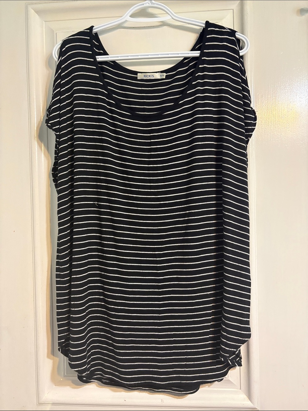 Ricki's Black and White Striped Cold Shoulder Top